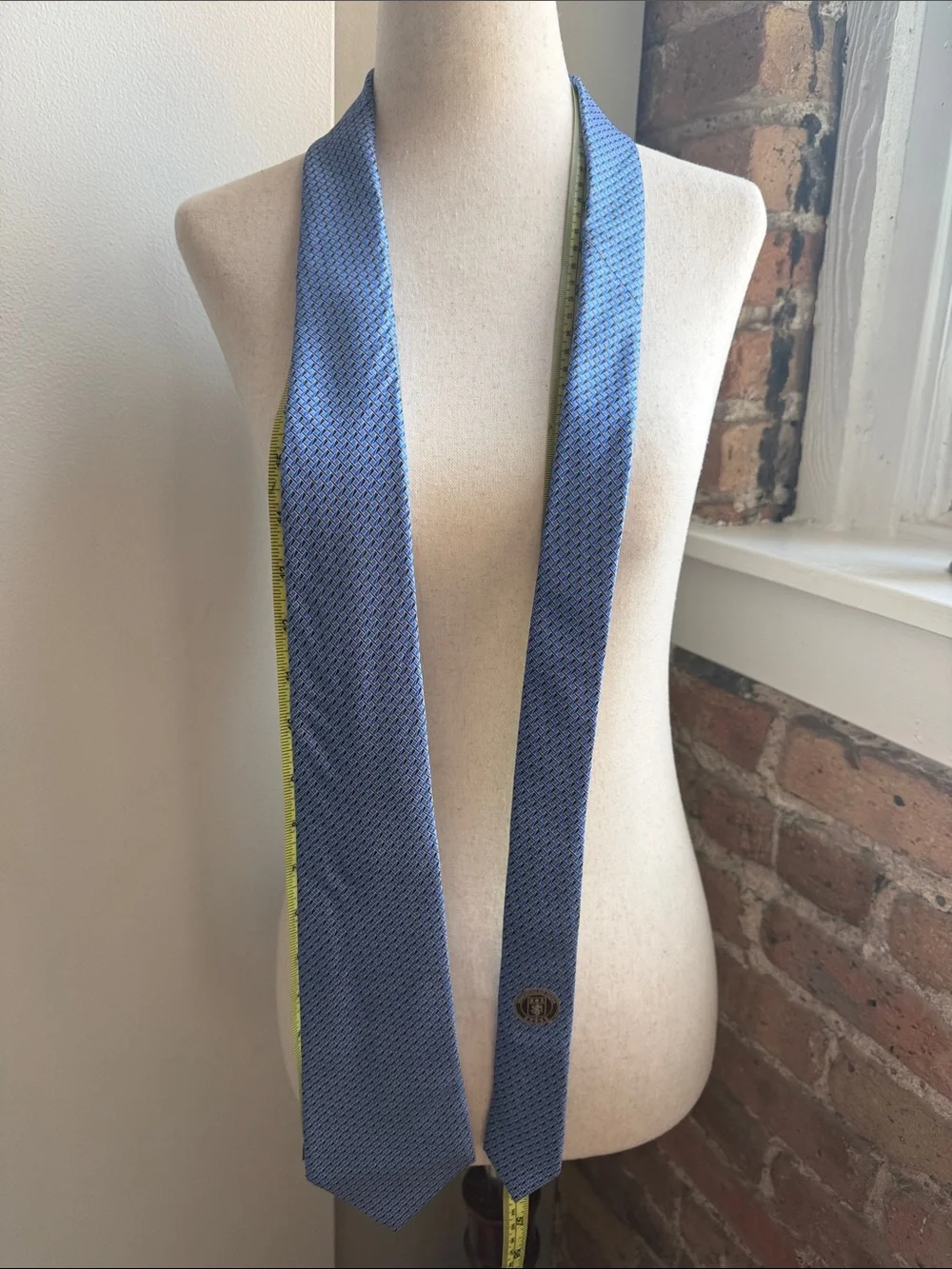 Ermenegildo Zegna Blue Textured Tie with Yellow Contrast Edge